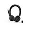 Casque supra-auriculaire noir avec microphone et adaptateur USB-C sur fond blanc. Le casque a un design épuré et des boutons pour l'utilisation.