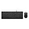 Schwarzes kabelgebundenes Lenovo-Tastatur- und Maus-Set vor weißem Hintergrund.