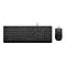 Schwarzes Lenovo-Tastatur- und -Maus-Set auf weißem Hintergrund. Die Maus hat ein rotes Scrollrad.
