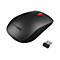Drahtlose schwarze Lenovo Maus mit roter Scrollrad und USB-Dongle.