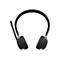 Schwarzer Kopfhörer, perspektivisch vor weißem Hintergrund. Der Bügel verläuft oben, die Ohrmuscheln sind an Stäben angebracht.