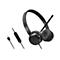 Schwarzes Headset mit Mikrofon, USB-Anschluss und Fernbedienung.