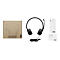Schwarzes Lenovo USB-A Stereo On-Ear Headset mit Kabel, daneben die Verpackung und Anleitungen.