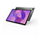 Ein graues Tablet liegt vor einem anderen. Auf dem Bildschirm: Uhrzeit, Datum und ein lilafarbener Hintergrund.
