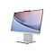 Weißer Lenovo All-in-One-PC vor weißem Hintergrund. Der Bildschirm zeigt ein abstraktes Design.