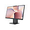Ein grauer Lenovo All-in-One-PC mit schwarzem Bildschirm, vor weißem Hintergrund. Der Bildschirm zeigt ein abstraktes Design.