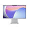 Grauer All-in-One-PC mit Bildschirm, der eine abstrakte, farbenfrohe Landschaft zeigt. Der Sockel zeigt den Namen "Lenovo".