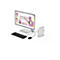 Ein weißer Lenovo-Desktop-PC mit Monitor, Tastatur und Maus. Der Bildschirm zeigt eine Präsentation mit dem Titel „Expand your Ecosystem“ und den Text „Pink Oyster“.