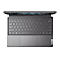 Draufsicht auf ein graues Lenovo-Laptop-Keyboard. Die Tastatur ist geöffnet. Auf den Tasten sind Buchstaben und Zahlen zu erkennen.