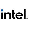 Das Intel-Firmenlogo mit schwarzem Schriftzug und einem kleinen blauen Quadrat über dem i.