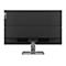 Rückansicht eines schwarzen Lenovo Monitors mit silbernem Standfuß vor weißem Hintergrund.