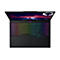 Schwarzer Laptop mit farbiger Tastaturbeleuchtung und geöffnetem Display. Auf dem Display ein Logo und ein Nacht-Szenerie.