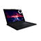 Schwarzer Lenovo Legion Laptop, der geöffnet auf weißem Hintergrund steht. Der Bildschirm zeigt eine futuristische Szene mit Blitz. Das Keyboard leuchtet.