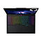 Schwarzes Laptop von oben, Tastatur mit RGB-Beleuchtung. Bildschirm zeigt eine futuristische Szene. Marke: Legion.