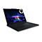 Schwarzes Laptop, geöffnet, Display zeigt Gewitterlandschaft; Lenovo Legion Logo.