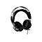 Schwarzes Gaming-Headset mit perforiertem Kopfbügel vor weißem Hintergrund.