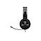 Schwarzes Headset mit metallischem Bügel und integriertem Mikrofonarm vor weißem Hintergrund.