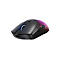Schwarze kabellose Gaming-Maus mit RGB-Beleuchtung am Mausrad und geschwungenem Gehäuse.