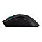 Seitenansicht einer ergonomischen, schwarzen kabellosen Gaming-Maus mit strukturierten Seitengriffen.
