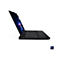 Ein schwarzes Laptop mit geöffnetem Bildschirm, der eine Weltraumlandschaft zeigt. Die Tastatur ist beleuchtet. Rechts unten: Intel CORE ULTRA.