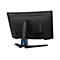 Rückseite eines schwarzen Lenovo Legion Gaming-Monitors auf einem Standfuß vor weißem Hintergrund.