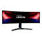 Breiter, schwarzer Lenovo Legion Gaming-Monitor vor weißem Hintergrund mit leuchtendem Displayinhalt.