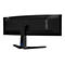 Rückseite eines schwarzen Lenovo Legion Curved-Gaming-Monitors mit Standfuß vor weißem Hintergrund.