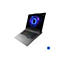 Grauer Laptop mit geöffnetem Bildschirm, auf dem ein blau-lila Kreisdesign zu sehen ist. Die Tastatur leuchtet in verschiedenen Farben.