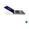 Grauer Laptop in Schrägansicht mit blauem Displayhintergrund, Intel Core i7 Logo rechts unten.