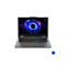 Grauer Laptop mit beleuchteter Tastatur und Bildschirm. Auf dem Bildschirm ein blaues Kreis-Design. Unten rechts ein Intel Core i7 Logo.