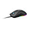 Schwarze Gaming-Maus mit RGB-Beleuchtung und Kabel vor weißem Hintergrund.