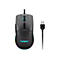 Schwarze Lenovo Gaming-Maus mit RGB-Beleuchtung und USB-Kabel vor weißem Hintergrund.