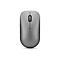 Graue, ergonomische Maus, Drahtlos-Design, zwei Knöpfe, Scrollrad, und ein Logo.