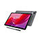 Graues Tablet mit Stift; Display mit rotem Hintergrund, Datum und Uhrzeit angezeigt.