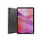 Graues Lenovo Tablet, Display zeigt Uhrzeit und Datum.