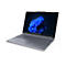 Grauer Laptop mit offenem Display. Auf dem Bildschirm ist ein blaues, abstraktes Muster zu sehen. Das ThinkBook Logo ist auf der Oberfläche.