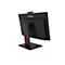 Ein schwarzer Lenovo All-in-One-Computer. Der Monitor steht auf einem schwarzen Standfuß. Das Lenovo Logo befindet sich oben auf dem Monitor. Auf der Rückseite des Monitors befindet sich eine Webcam.