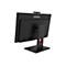 Ein schwarzer Lenovo All-in-One-PC von hinten, mit Anschlussleiste und roter Akzentfarbe am Standfuß.