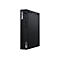Ein schwarzer Lenovo ThinkCentre Mini-PC, leicht schräg vor weißem Hintergrund. Oben steht ThinkCentre und unten Lenovo.