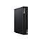 Schwarzer Lenovo ThinkCentre Mini-PC, der aufrecht steht.