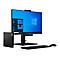 Ein schwarzer Lenovo ThinkCentre PC mit Monitor, Tastatur und Maus. Der Monitor zeigt das Windows-Startmenü.