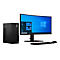 Ein schwarzer ThinkCentre-PC mit Monitor, Tastatur und Maus vor weißem Hintergrund.