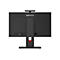 Rückseite eines schwarzen Lenovo All-in-One-Computers mit Anschlüssen, Ständer und Lenovo-Logo.