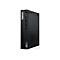 Schwarzer Lenovo ThinkCentre Computer. Seitlich auf weiÃŸem Hintergrund. Die Aufschrift ThinkCentre und Lenovo ist sichtbar.