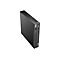 Ein schwarzer ThinkCentre-Desktop-PC, seitlich betrachtet. Auf der Seite befinden sich Anschlüsse und das Lenovo-Logo.