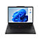 Schwarzes Laptop mit geÃ¶ffnetem Bildschirm, zeigt Windows-Hintergrund und App-Fenster. Roter Trackpoint-Knopf.