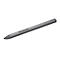 Stylet Lenovo gris. Il y a un petit bouton sur le stylo et le nom de la marque est visible à l'extrémité.