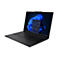 Ein schwarzes ThinkPad-Laptop, halb geöffnet auf weißem Hintergrund. Auf dem Bildschirm ist der Windows-Desktop zu sehen.