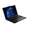 Schwarzes Laptop mit geöffnetem Bildschirm, der ein Windows-Menü zeigt. Tastatur mit rotem Trackpoint. Lenovo Thinkpad Logo.