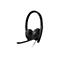 Casque Lenovo noir avec microphone sur fond blanc.